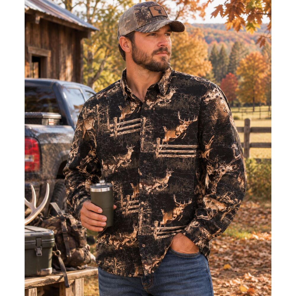 Bit & Bridle Outfitters Men's LT Cotton Wildlife Deer Graphic Button up